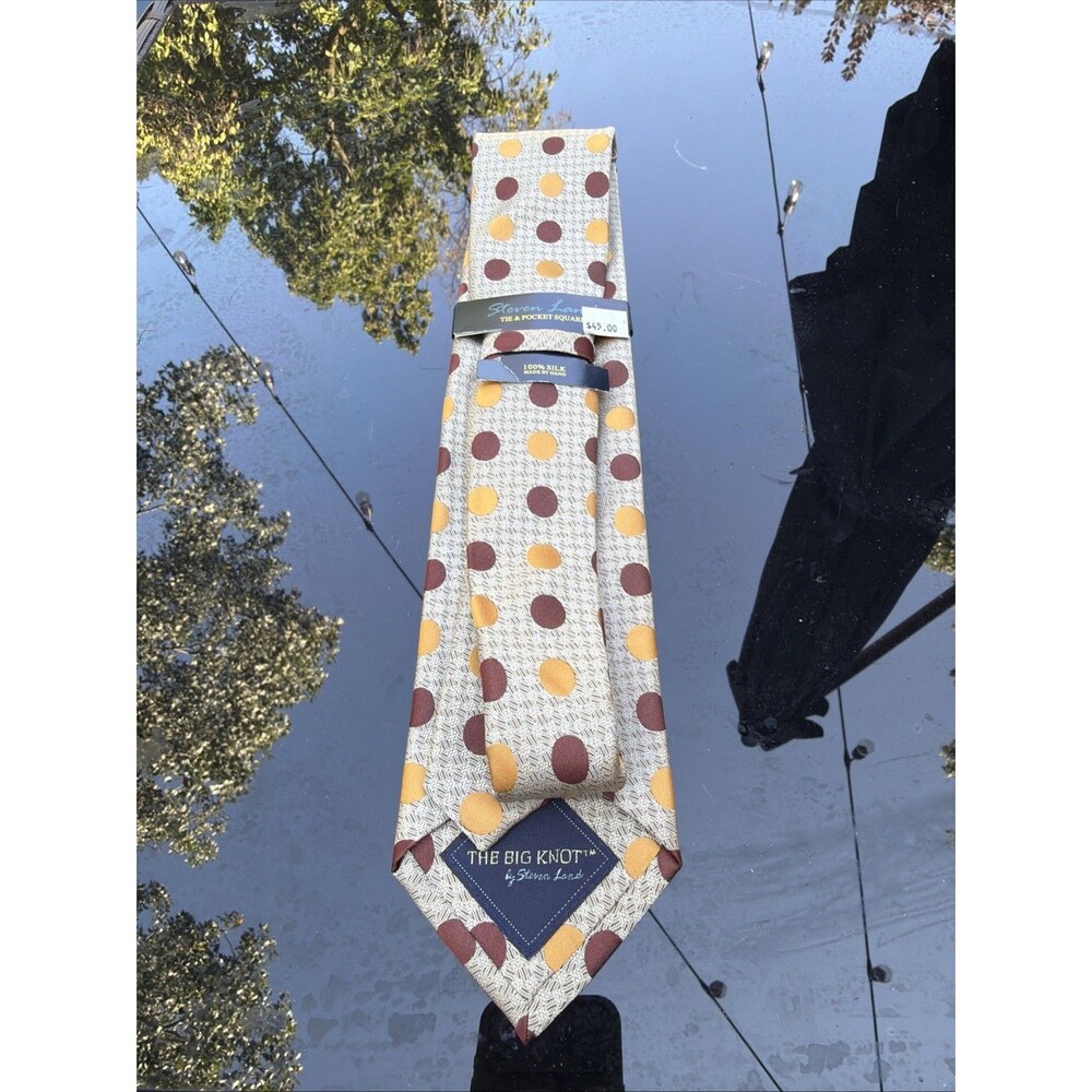 Steven Land The Big Knot 100% silk tie Light Color Brown Gold polka dotted Nice
